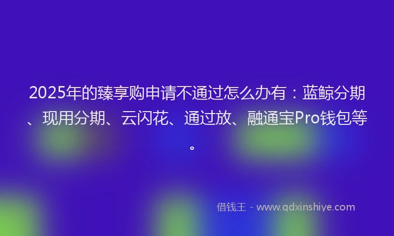 2025年的臻享购申请不通过怎么办有：蓝鲸分期、现用分期、云闪花、通过放、融通宝Pro钱包等。