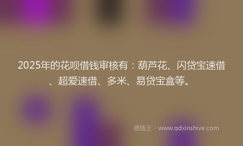 2025年的花呗借钱审核有：葫芦花、闪贷宝速借、超爱速借、多米、易贷宝盒等。
