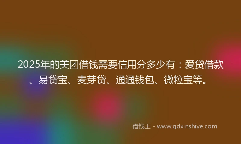 2025年的美团借钱需要信用分多少有：爱贷借款、易贷宝、麦芽贷、通通钱包、微粒宝等。
