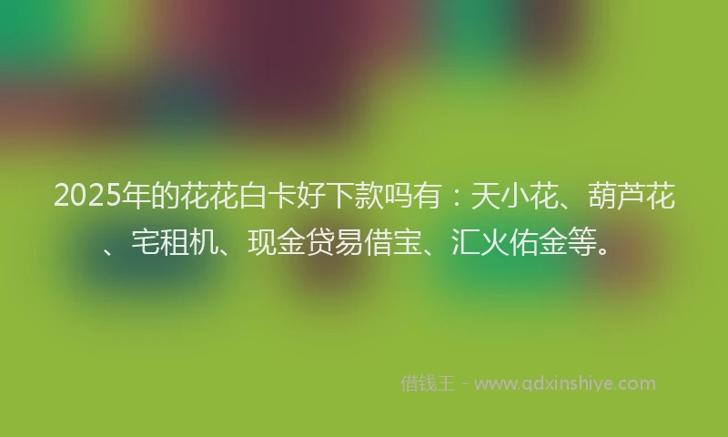 2025年的花花白卡好下款吗有：天小花、葫芦花、宅租机、现金贷易借宝、汇火佑金等。