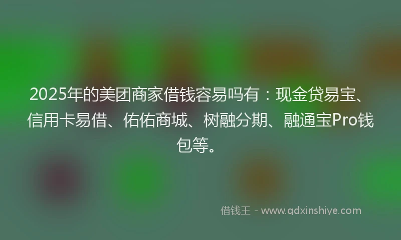 2025年的美团商家借钱容易吗有：现金贷易宝、信用卡易借、佑佑商城、树融分期、融通宝Pro钱包等。