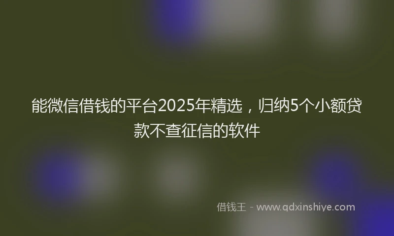 能微信借钱的平台2025年精选，归纳5个小额贷款不查征信的软件
