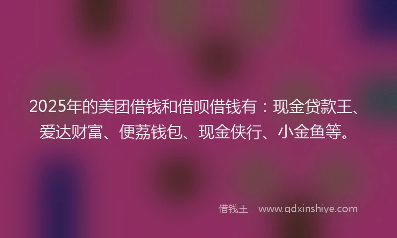 2025年的美团借钱和借呗借钱有：现金贷款王、爱达财富、便荔钱包、现金侠行、小金鱼等。