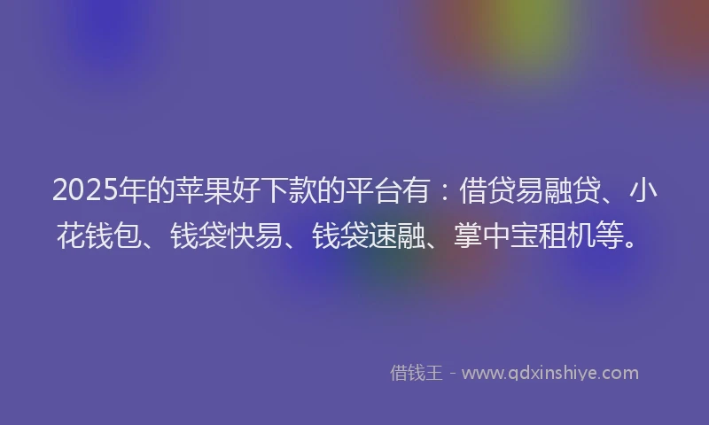 2025年的苹果好下款的平台有：借贷易融贷、小花钱包、钱袋快易、钱袋速融、掌中宝租机等。