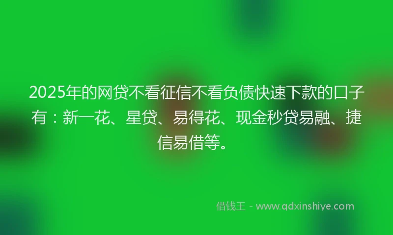 2025年的网贷不看征信不看负债快速下款的口子有：新一花、星贷、易得花、现金秒贷易融、捷信易借等。