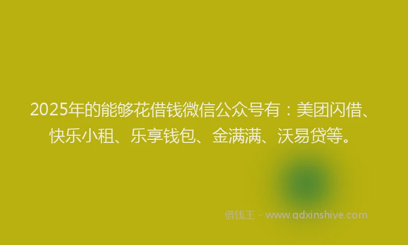 2025年的能够花借钱微信公众号有：美团闪借、快乐小租、乐享钱包、金满满、沃易贷等。