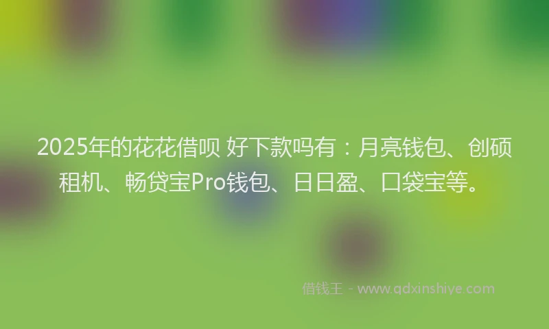 2025年的花花借呗 好下款吗有：月亮钱包、创硕租机、畅贷宝Pro钱包、日日盈、口袋宝等。