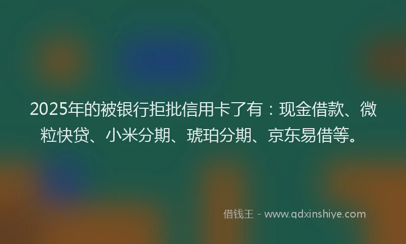 2025年的被银行拒批信用卡了有：现金借款、微粒快贷、小米分期、琥珀分期、京东易借等。