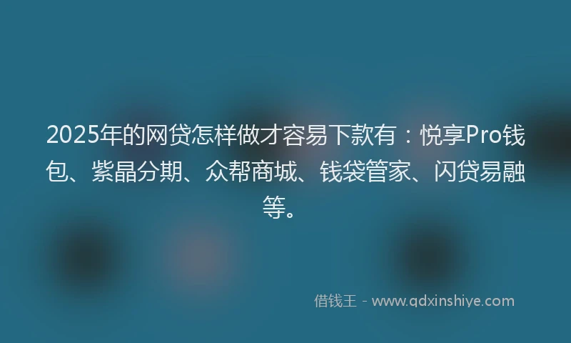 2025年的网贷怎样做才容易下款有：悦享Pro钱包、紫晶分期、众帮商城、钱袋管家、闪贷易融等。