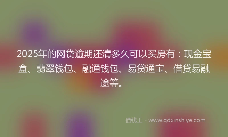 2025年的网贷逾期还清多久可以买房有：现金宝盒、翡翠钱包、融通钱包、易贷通宝、借贷易融途等。
