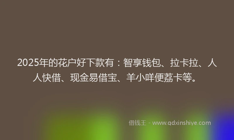 2025年的花户好下款有：智享钱包、拉卡拉、人人快借、现金易借宝、羊小咩便荔卡等。