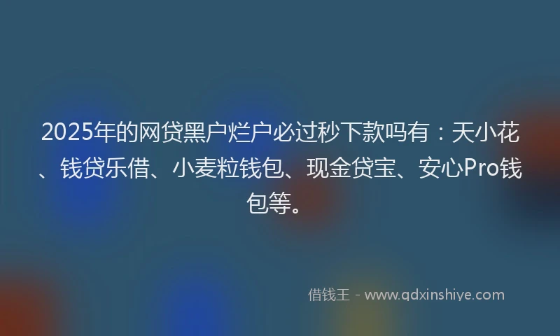2025年的网贷黑户烂户必过秒下款吗有：天小花、钱贷乐借、小麦粒钱包、现金贷宝、安心Pro钱包等。