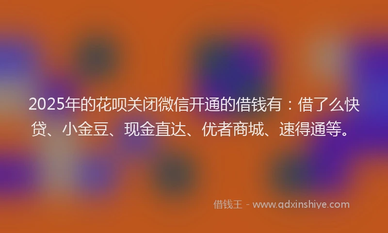 2025年的花呗关闭微信开通的借钱有：借了么快贷、小金豆、现金直达、优者商城、速得通等。