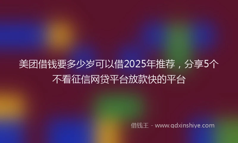 美团借钱要多少岁可以借2025年推荐，分享5个不看征信网贷平台放款快的平台