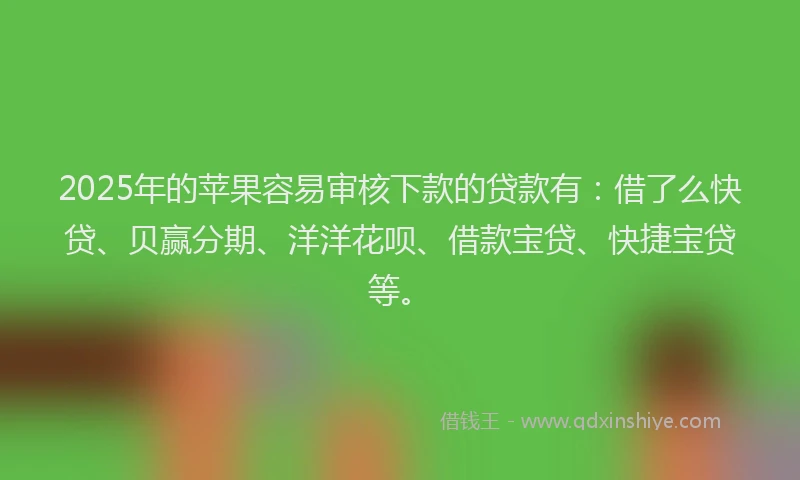 2025年的苹果容易审核下款的贷款有：借了么快贷、贝赢分期、洋洋花呗、借款宝贷、快捷宝贷等。