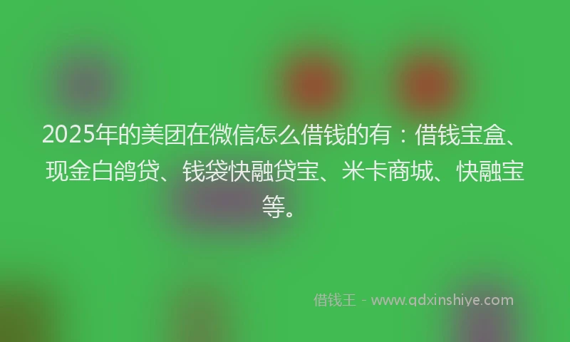 2025年的美团在微信怎么借钱的有：借钱宝盒、现金白鸽贷、钱袋快融贷宝、米卡商城、快融宝等。