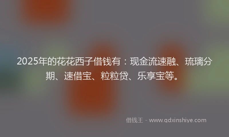 2025年的花花西子借钱有：现金流速融、琉璃分期、速借宝、粒粒贷、乐享宝等。