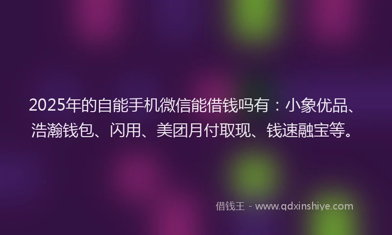 2025年的自能手机微信能借钱吗有：小象优品、浩瀚钱包、闪用、美团月付取现、钱速融宝等。