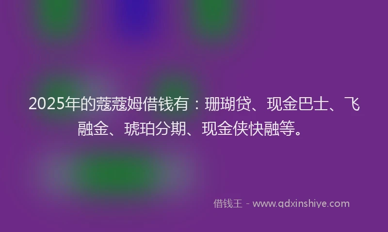2025年的蔻蔻姆借钱有：珊瑚贷、现金巴士、飞融金、琥珀分期、现金侠快融等。