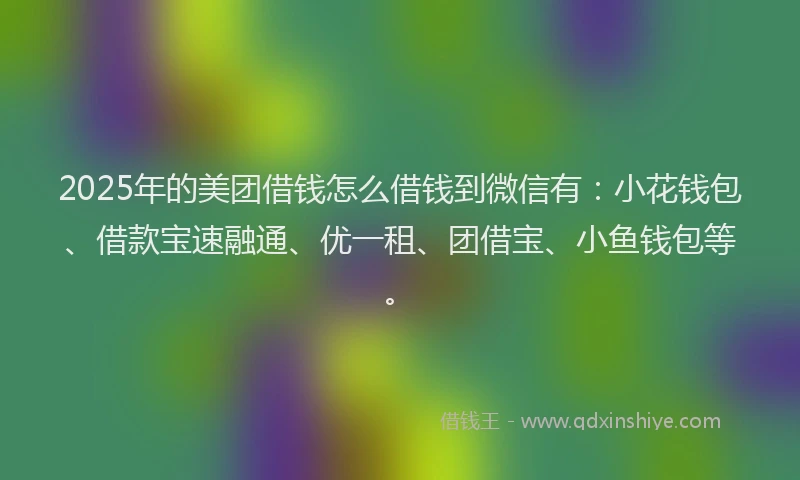 2025年的美团借钱怎么借钱到微信有：小花钱包、借款宝速融通、优一租、团借宝、小鱼钱包等。