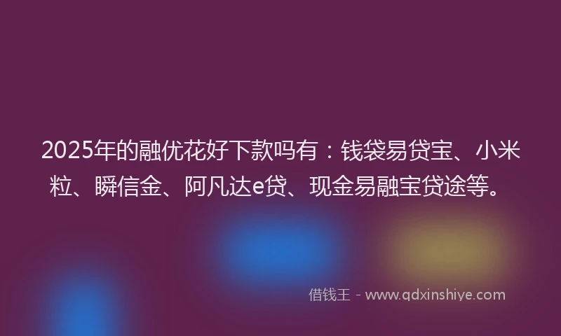 2025年的融优花好下款吗有：钱袋易贷宝、小米粒、瞬信金、阿凡达e贷、现金易融宝贷途等。