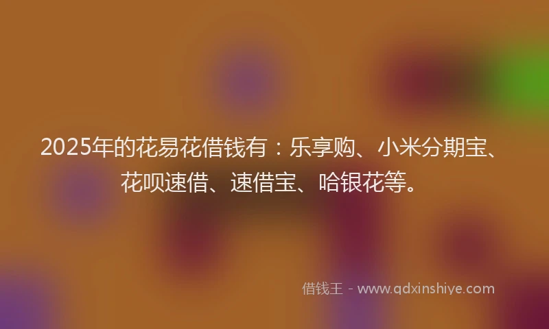 2025年的花易花借钱有：乐享购、小米分期宝、花呗速借、速借宝、哈银花等。