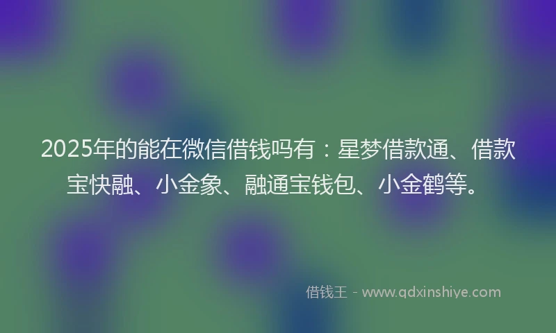 2025年的能在微信借钱吗有：星梦借款通、借款宝快融、小金象、融通宝钱包、小金鹤等。