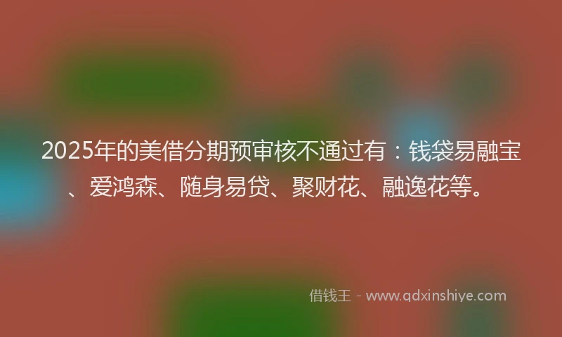 2025年的美借分期预审核不通过有：钱袋易融宝、爱鸿森、随身易贷、聚财花、融逸花等。