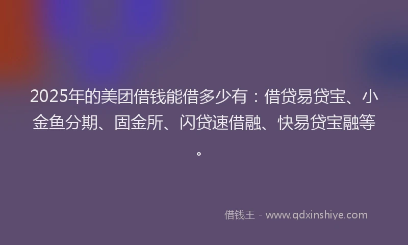 2025年的美团借钱能借多少有：借贷易贷宝、小金鱼分期、固金所、闪贷速借融、快易贷宝融等。