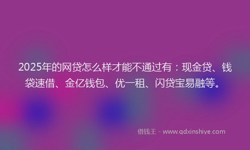 2025年的网贷怎么样才能不通过有：现金贷、钱袋速借、金亿钱包、优一租、闪贷宝易融等。