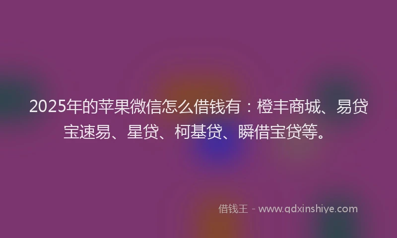 2025年的苹果微信怎么借钱有：橙丰商城、易贷宝速易、星贷、柯基贷、瞬借宝贷等。