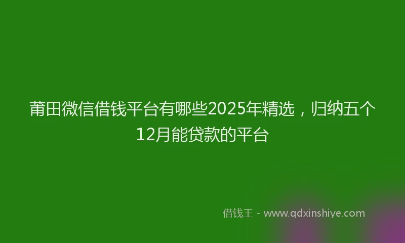 莆田微信借钱平台有哪些2025年精选，归纳五个12月能贷款的平台