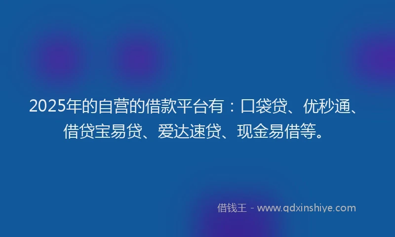 2025年的自营的借款平台有：口袋贷、优秒通、借贷宝易贷、爱达速贷、现金易借等。