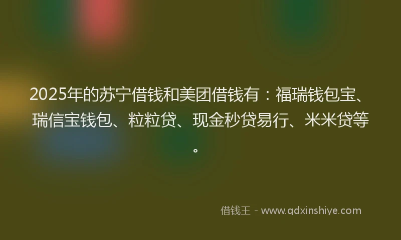 2025年的苏宁借钱和美团借钱有：福瑞钱包宝、瑞信宝钱包、粒粒贷、现金秒贷易行、米米贷等。