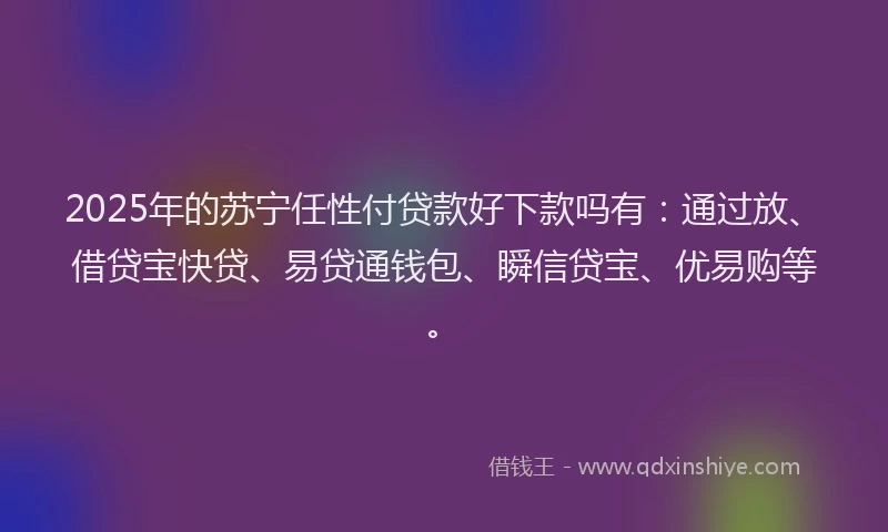 2025年的苏宁任性付贷款好下款吗有：通过放、借贷宝快贷、易贷通钱包、瞬信贷宝、优易购等。