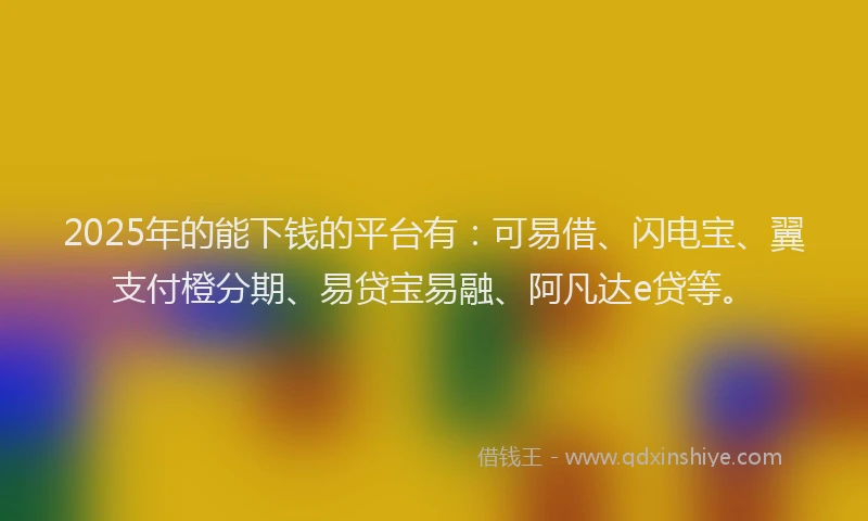 2025年的能下钱的平台有：可易借、闪电宝、翼支付橙分期、易贷宝易融、阿凡达e贷等。