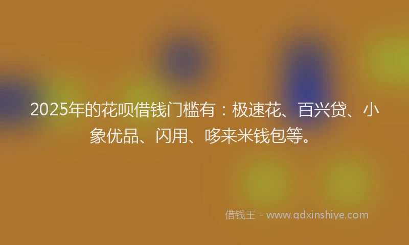 2025年的花呗借钱门槛有：极速花、百兴贷、小象优品、闪用、哆来米钱包等。