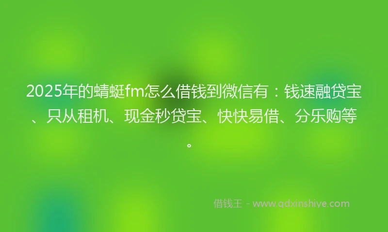 2025年的蜻蜓fm怎么借钱到微信有：钱速融贷宝、只从租机、现金秒贷宝、快快易借、分乐购等。