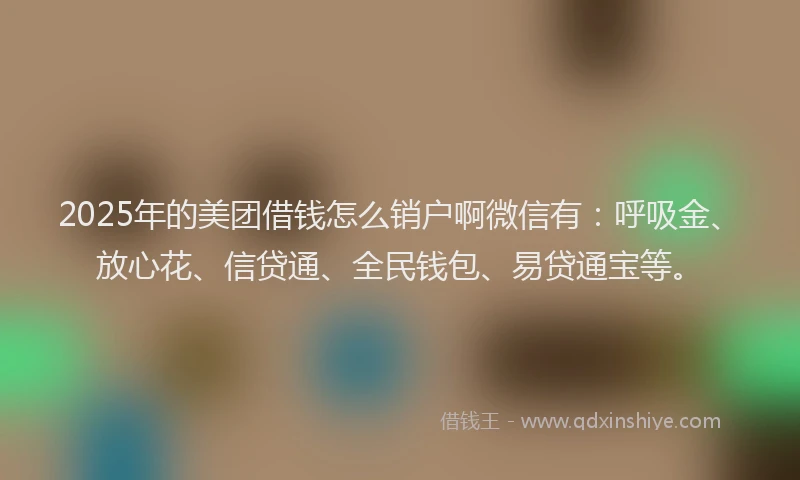 2025年的美团借钱怎么销户啊微信有：呼吸金、放心花、信贷通、全民钱包、易贷通宝等。