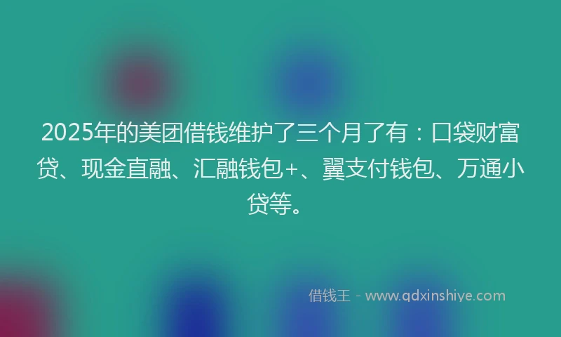 2025年的美团借钱维护了三个月了有：口袋财富贷、现金直融、汇融钱包+、翼支付钱包、万通小贷等。