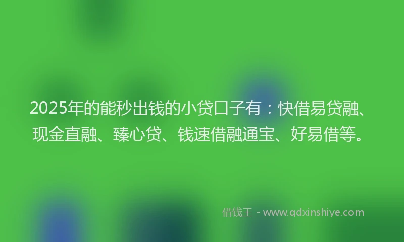 2025年的能秒出钱的小贷口子有：快借易贷融、现金直融、臻心贷、钱速借融通宝、好易借等。