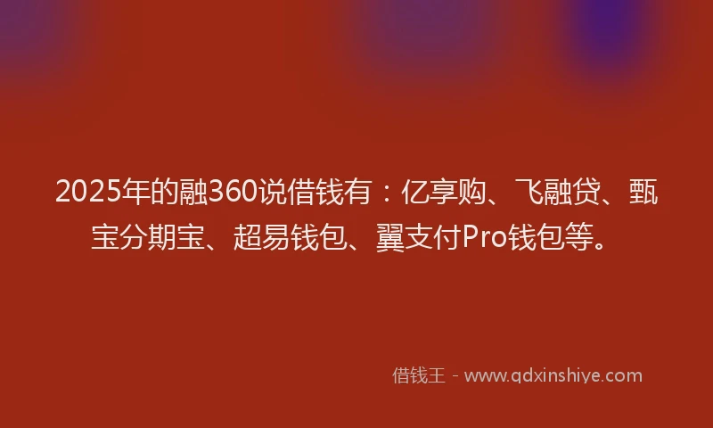2025年的融360说借钱有：亿享购、飞融贷、甄宝分期宝、超易钱包、翼支付Pro钱包等。