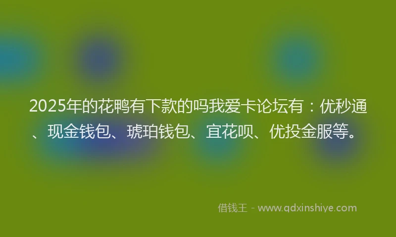 2025年的花鸭有下款的吗我爱卡论坛有：优秒通、现金钱包、琥珀钱包、宜花呗、优投金服等。