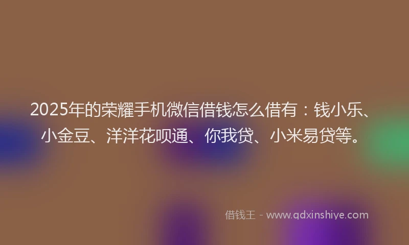 2025年的荣耀手机微信借钱怎么借有：钱小乐、小金豆、洋洋花呗通、你我贷、小米易贷等。