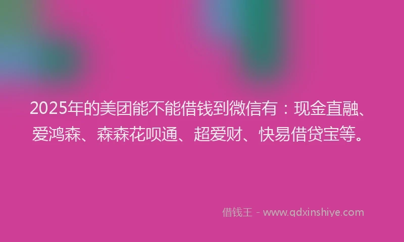 2025年的美团能不能借钱到微信有：现金直融、爱鸿森、森森花呗通、超爱财、快易借贷宝等。