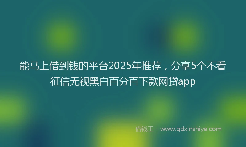 能马上借到钱的平台2025年推荐，分享5个不看征信无视黑白百分百下款网贷app