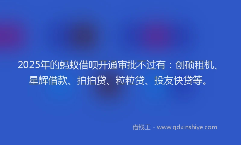 2025年的蚂蚁借呗开通审批不过有：创硕租机、星辉借款、拍拍贷、粒粒贷、投友快贷等。