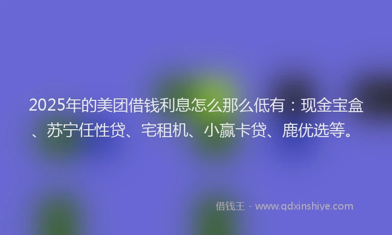 2025年的美团借钱利息怎么那么低有：现金宝盒、苏宁任性贷、宅租机、小赢卡贷、鹿优选等。