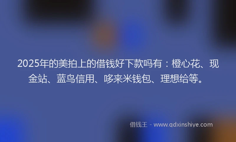 2025年的美拍上的借钱好下款吗有：橙心花、现金站、蓝鸟信用、哆来米钱包、理想给等。