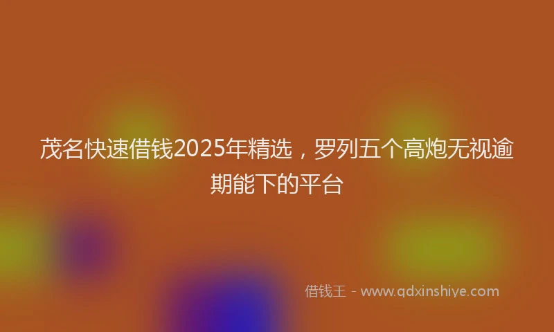 茂名快速借钱2025年精选，罗列五个高炮无视逾期能下的平台